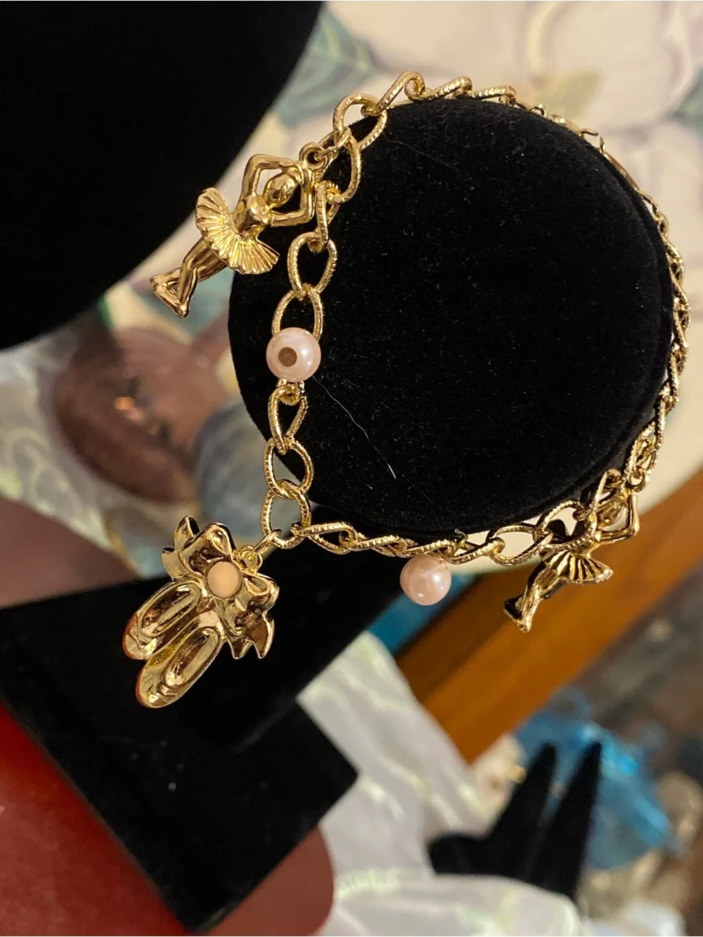 VTG ‘94 NOS Avon Pink Pearl Ballerina Gold Charm Bracelet Deadstock Kids Jewelry
